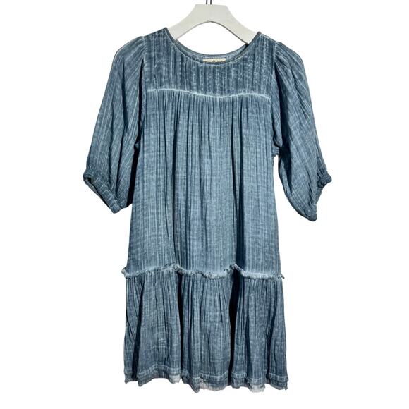 NATURAL LIFE Dresses & Skirts - Natural Life Gauze Mini Dress Women S Blue Cotton Minimal Cottage Puff Sleeve
